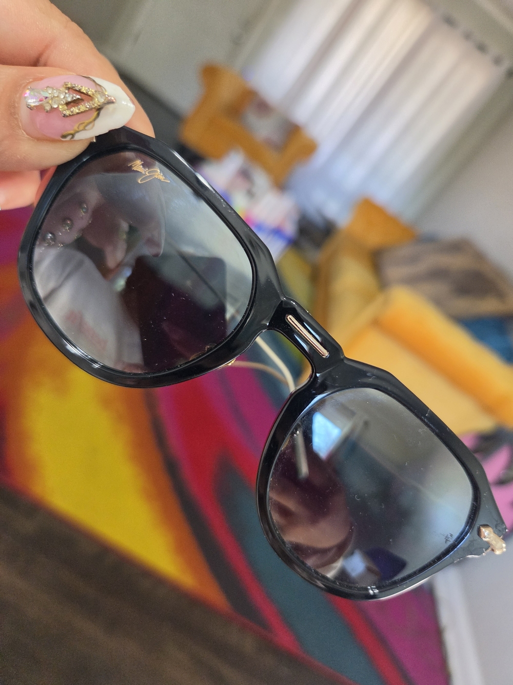 Maui Jim Glossy Black Women's Sunglasses with Gold Accents